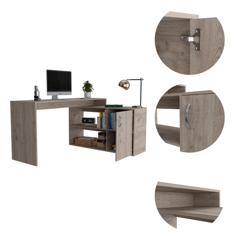 TUHOME Axis L-Shaped Desk Engineered Wood Desks in  Gray