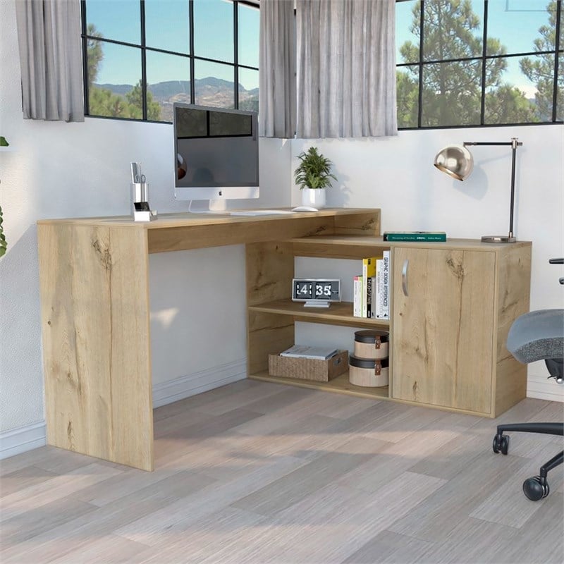 TUHOME Axis L-Shaped Desk Engineered Wood Desks in  Beige