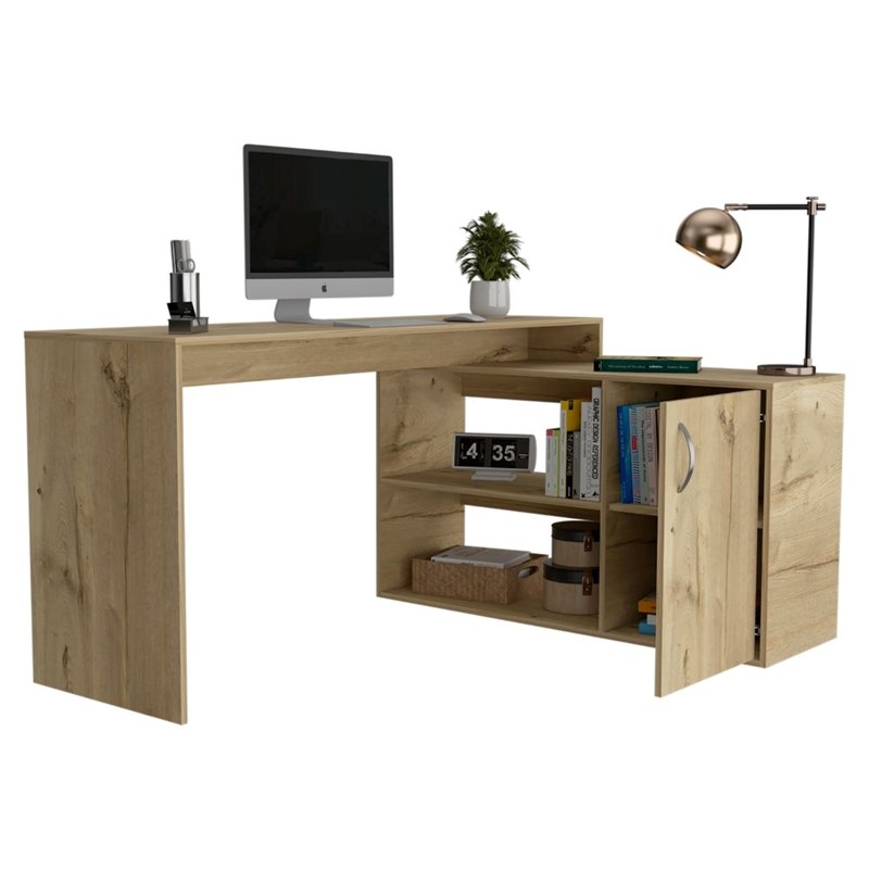 TUHOME Axis L-Shaped Desk Engineered Wood Desks in  Beige