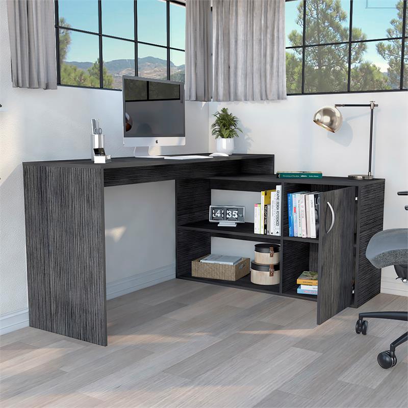 TUHOME Axis L-Shaped Desk Engineered Wood Desks in  Gray