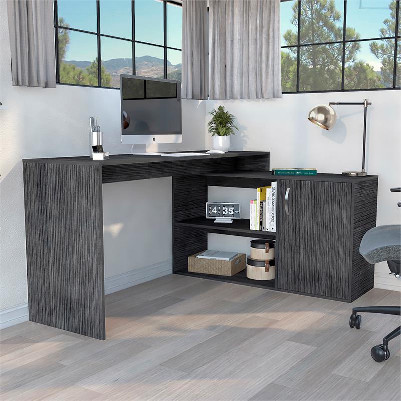 TUHOME Axis L-Shaped Desk Engineered Wood Desks in  Gray