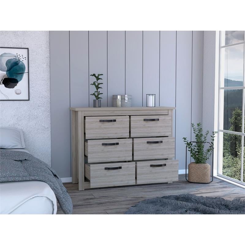 TUHOME Becca 6 Drawer Double Dresser  Engineered Wood Dressers in  Gray