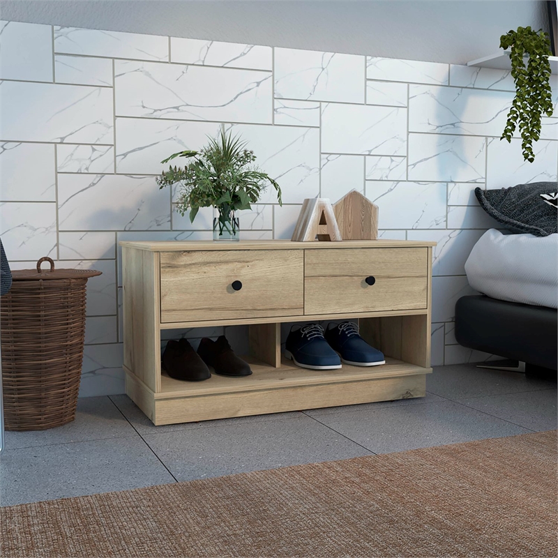 TUHOME Hamilton Storage Bench  Engineered Wood Entryway Benches in  Beige