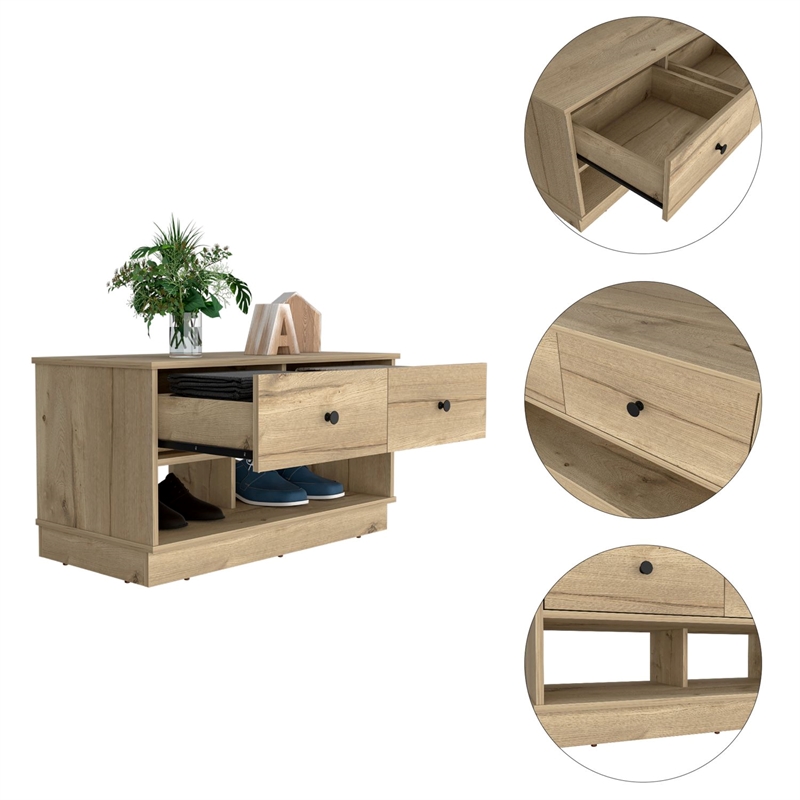 TUHOME Hamilton Storage Bench  Engineered Wood Entryway Benches in  Beige