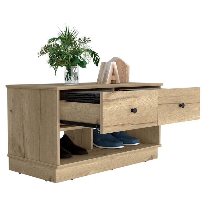 TUHOME Hamilton Storage Bench  Engineered Wood Entryway Benches in  Beige