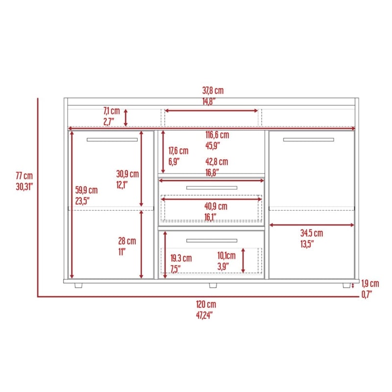 TUHOME Lyon Sideboard - Dark Walnut  Engineered Wood - For Kitchen