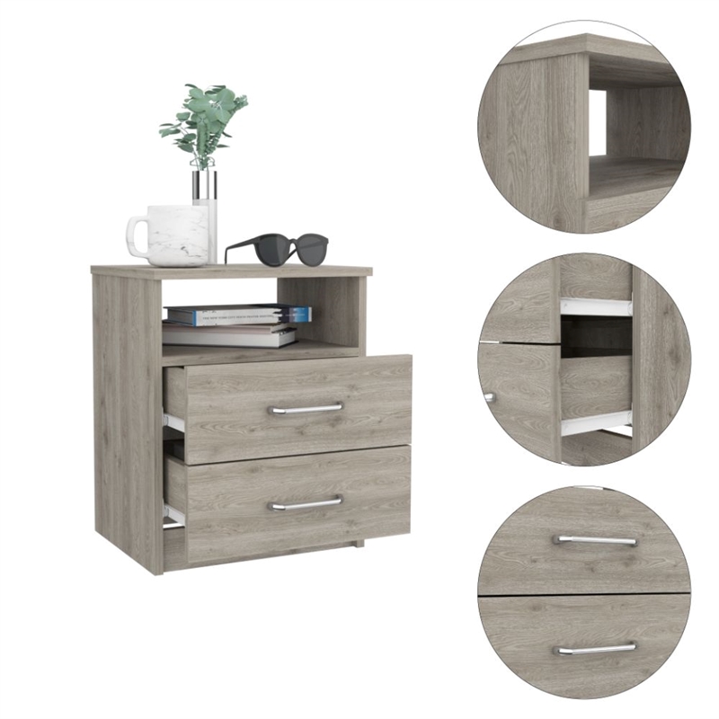TUHOME Napoles Night Stand - Light Gray  Engineered Wood - For Bedroom