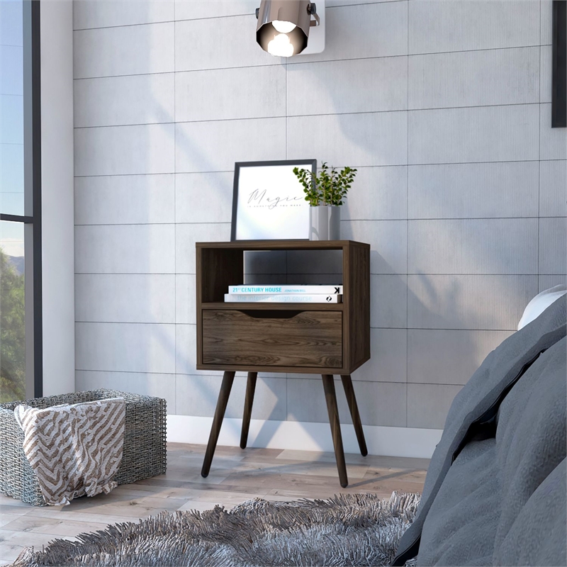 TUHOME Otom Nightstand - Color Brown - Material Engineered Wood