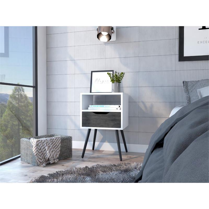 TUHOME Otom Nightstand - Ash / White Engineered Wood - For Bedroom