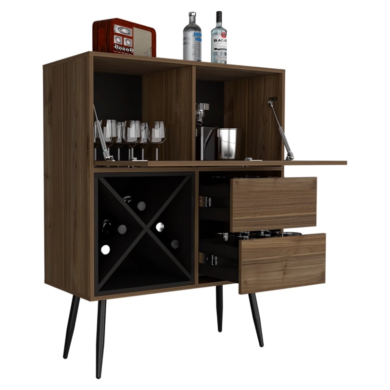 TUHOME Prunus Bar Cabinet - Brown - Engineered Wood - For Living Room