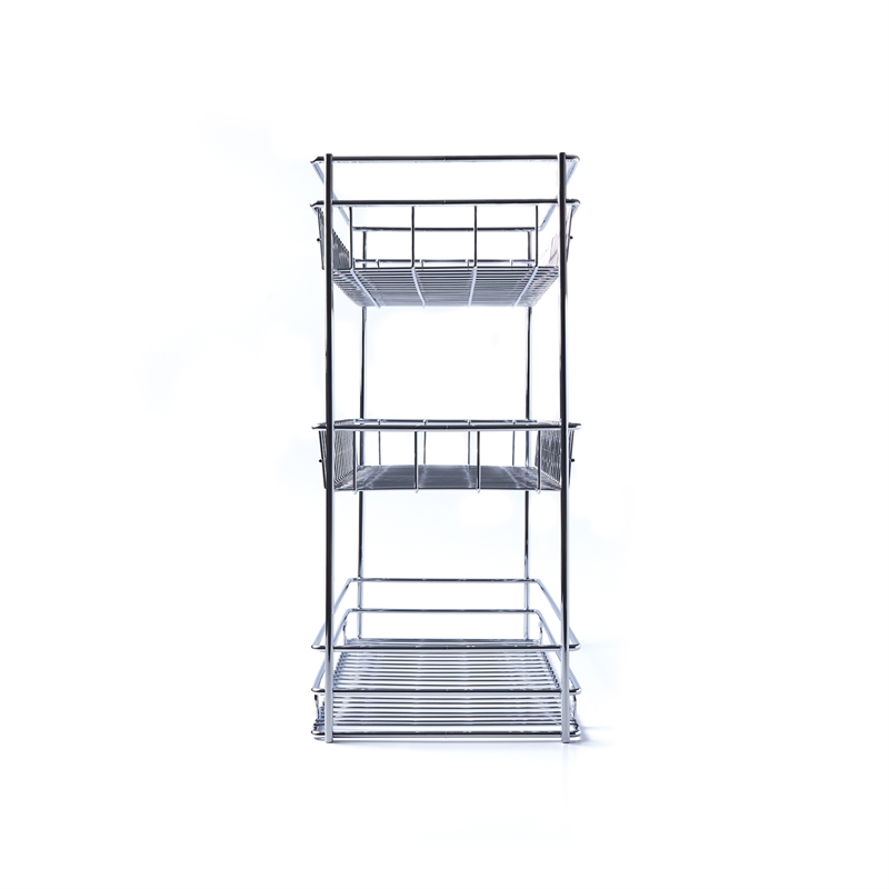 TUHOME silver metal Kitchen Cabinet Pull Out Basket 3 Tier Sliding Organizer