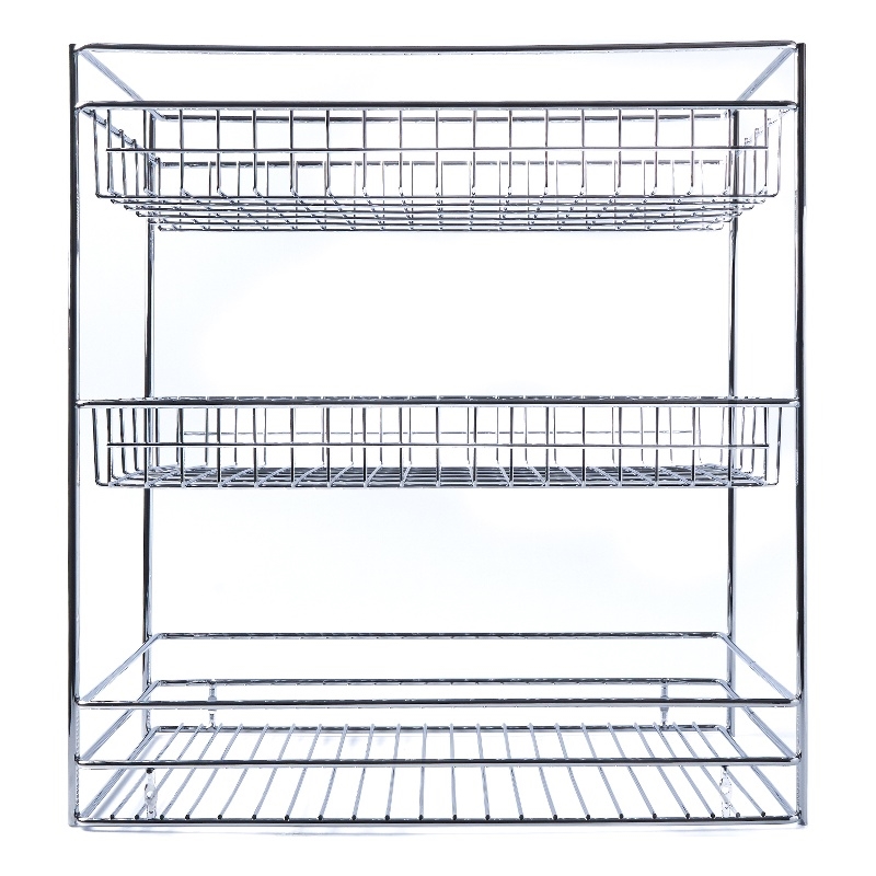 TUHOME silver metal Kitchen Cabinet Pull Out Basket 3 Tier Sliding Organizer