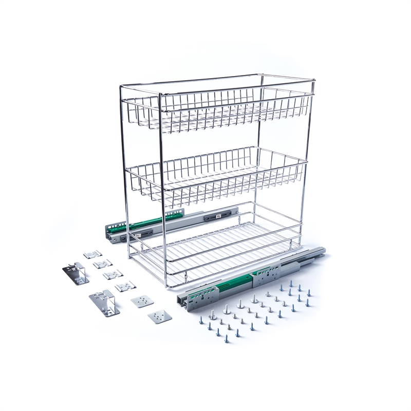 TUHOME silver metal Kitchen Cabinet Pull Out Basket 3 Tier Sliding Organizer