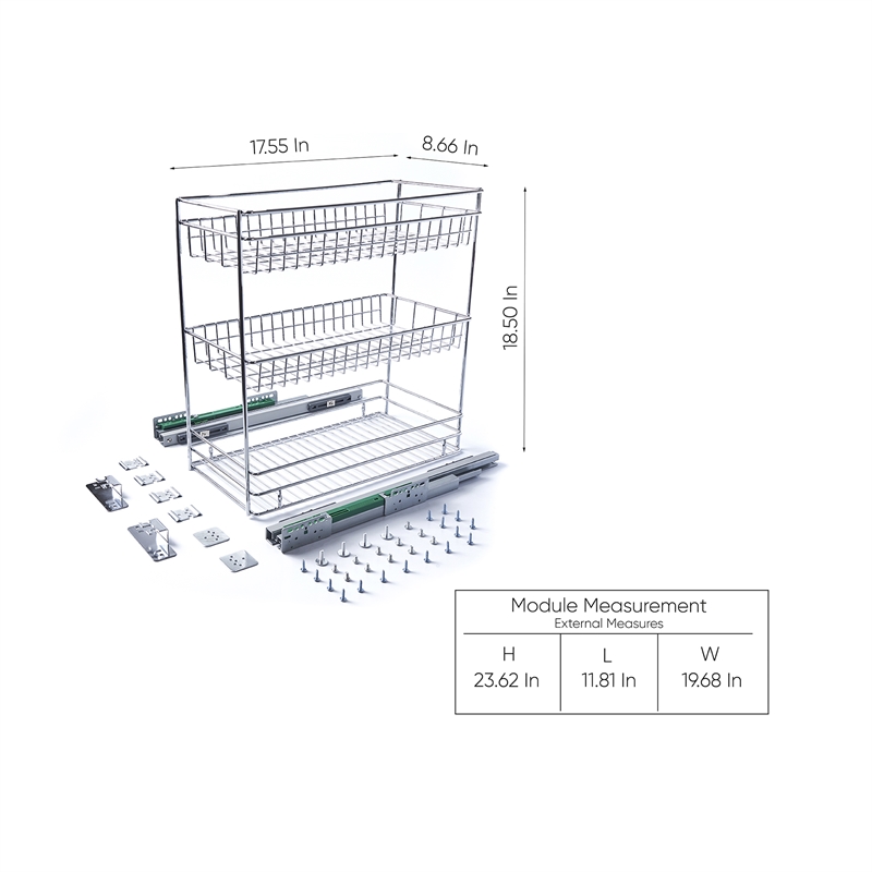 TUHOME silver metal Kitchen Cabinet Pull Out Basket 3 Tier Sliding Organizer
