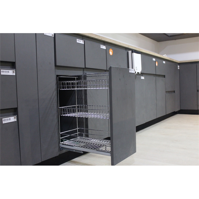 TUHOME silver metal Kitchen Cabinet Pull Out Basket 3 Tier Sliding Organizer
