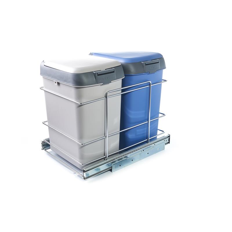 TUHOME Kitchen Cabinet Doble Waste Bin Container.Silver stainless steel hardware
