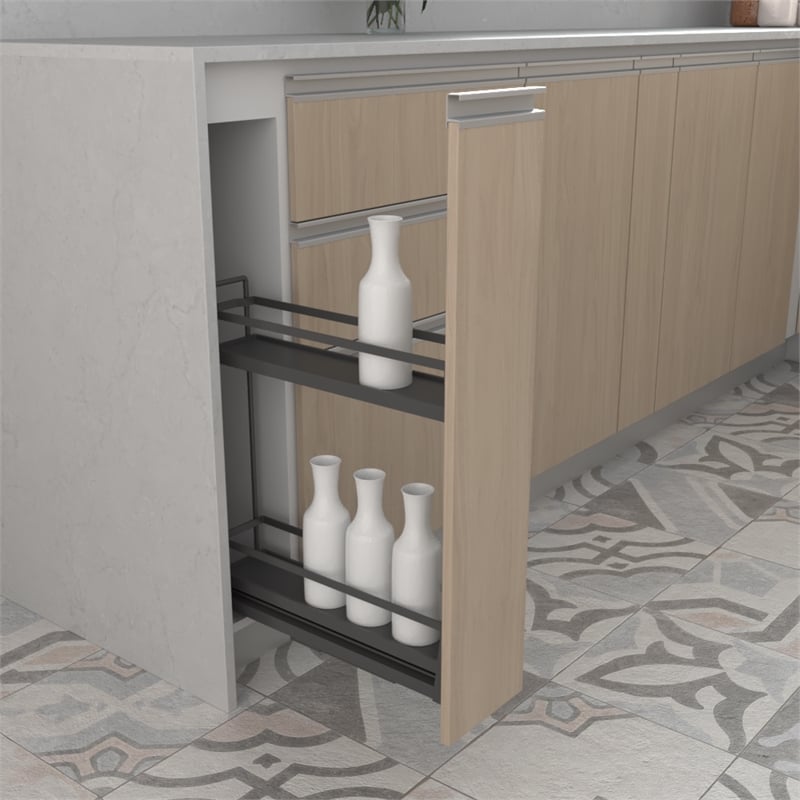 TUHOME Gray stainless steel Kitchen Bottle Rack Cabinet Pullout Organizer