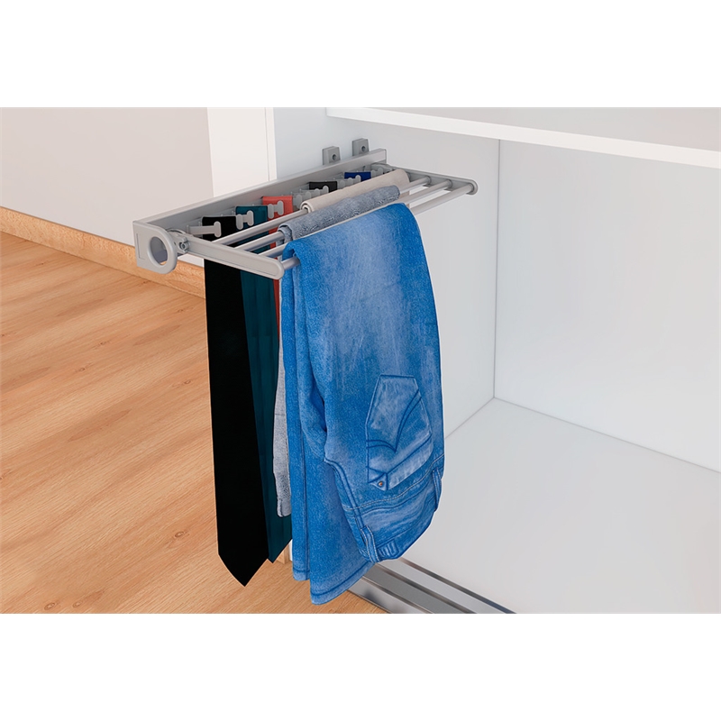 TUHOME Gray aluminum Pull Out Trouser&Tie Rack 14 Hooks And 4 Arms Silver