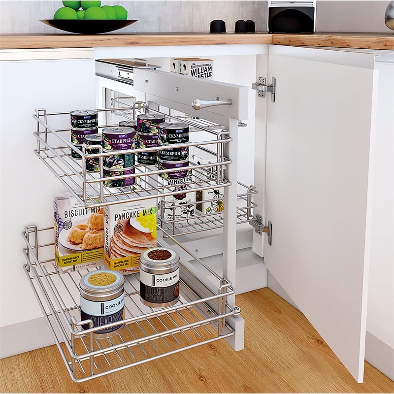 TUHOME  silver stainless steel Blind Corner Cabinet Organizer Grilled Base X1 Un