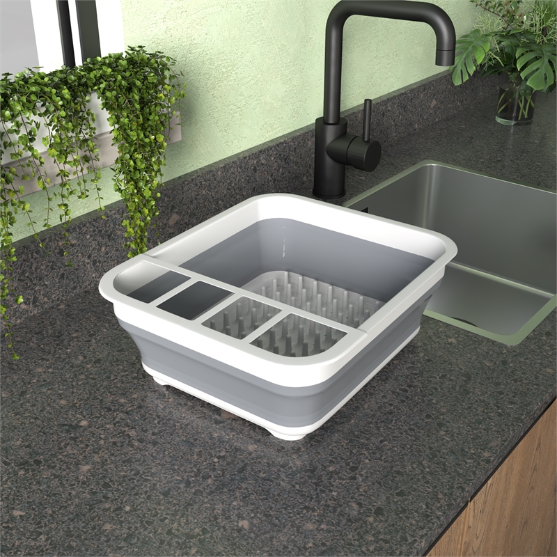 TUHOME Dish Drying Rack White / Gray plastic it is plegable and easy to store it