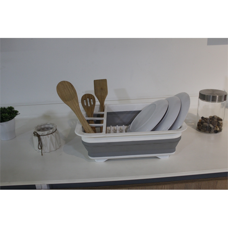 TUHOME Dish Drying Rack White / Gray plastic it is plegable and easy to store it