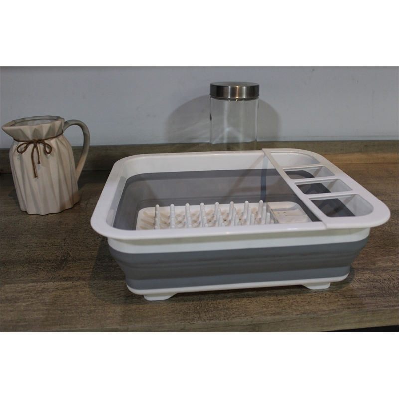 TUHOME Dish Drying Rack White / Gray plastic it is plegable and easy to store it