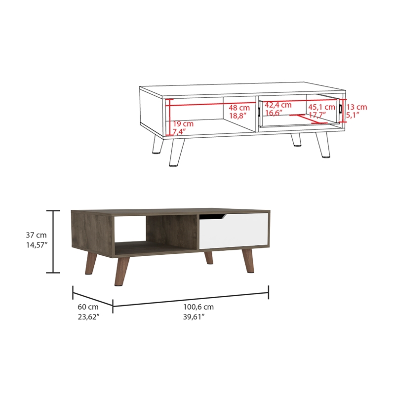 TUHOME Olso Coffee Table 2.0 - Dark Brown / White Engineered Wood - Living Room
