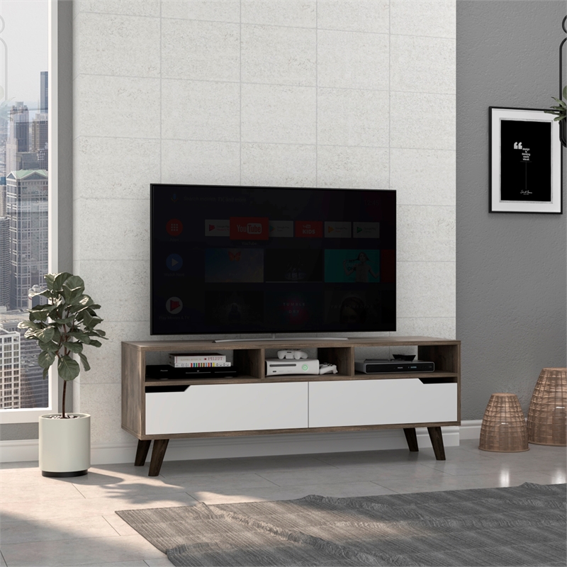 TUHOME Oslo Tv Stand - Dark Walnut (Brown) / White Engineered Wood