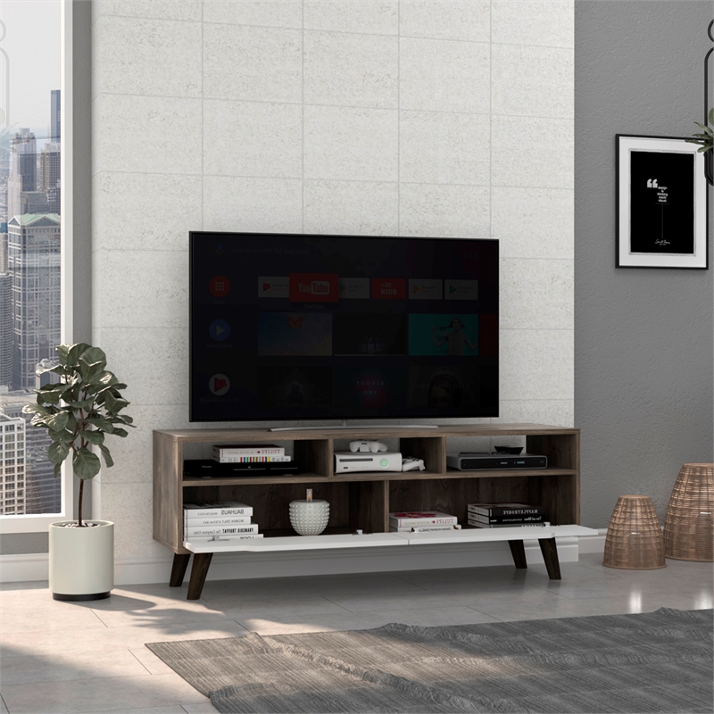 TUHOME Oslo Tv Stand - Dark Walnut (Brown) / White Engineered Wood