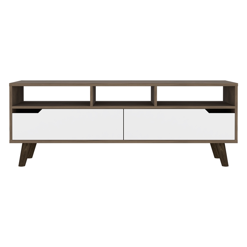 TUHOME Oslo Tv Stand - Dark Walnut (Brown) / White Engineered Wood