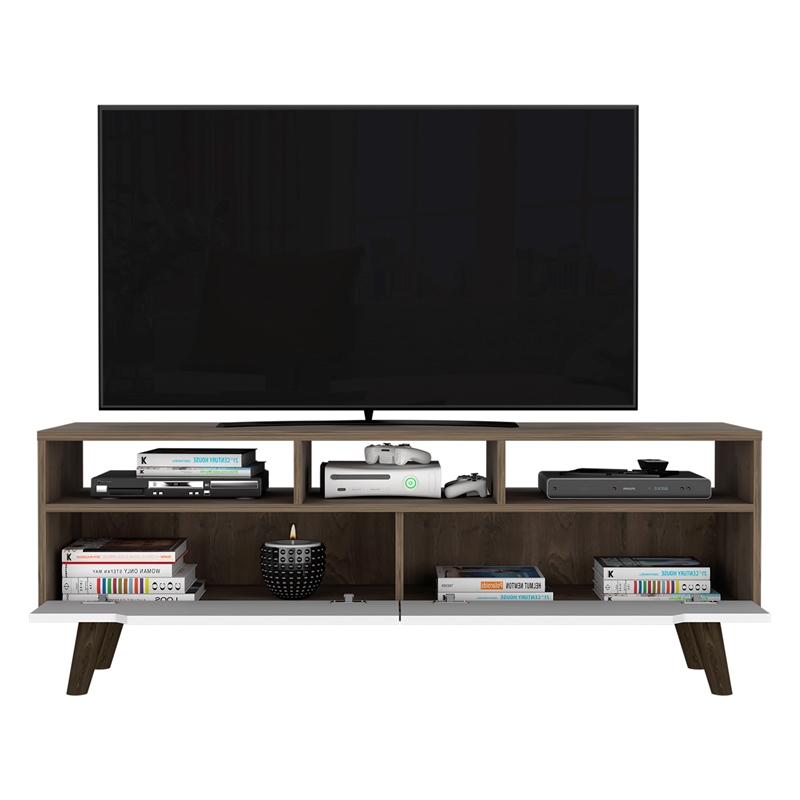 TUHOME Oslo Tv Stand - Dark Walnut (Brown) / White Engineered Wood