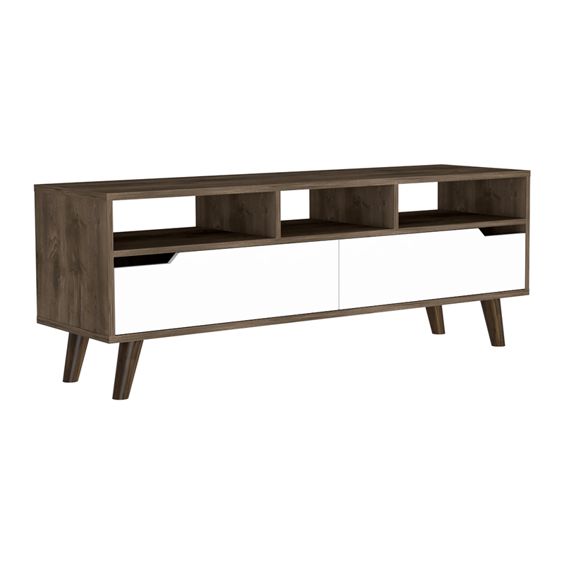 TUHOME Oslo Tv Stand - Dark Walnut (Brown) / White Engineered Wood