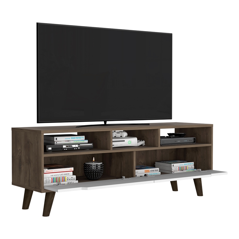 TUHOME Oslo Tv Stand - Dark Walnut (Brown) / White Engineered Wood