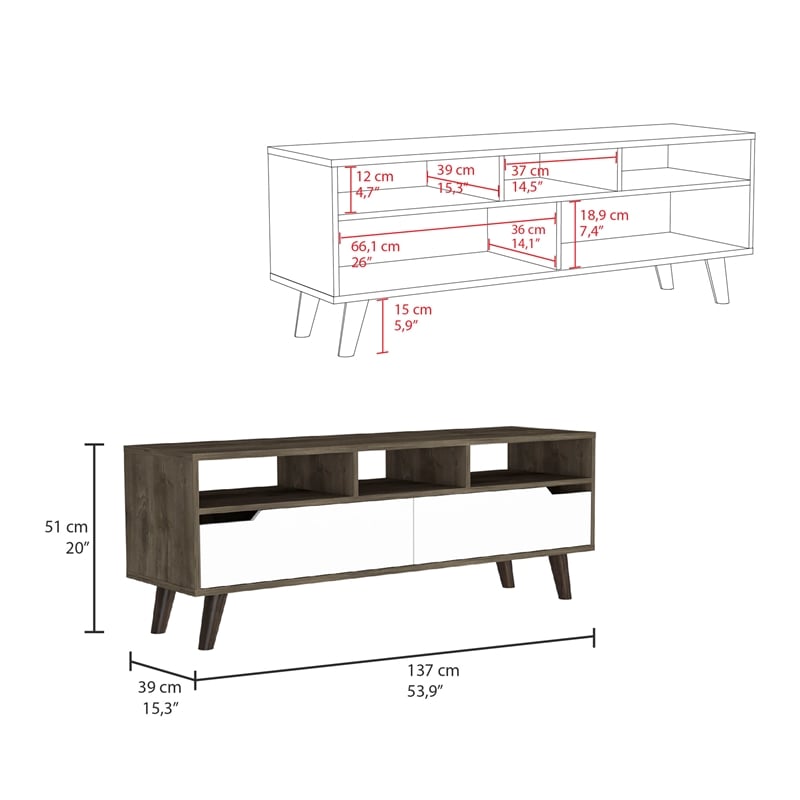 TUHOME Oslo Tv Stand - Dark Walnut (Brown) / White Engineered Wood