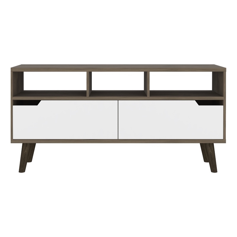 TUHOME Oslo Tv Stand - Dark Walnut (Brown) / White Engineered Wood