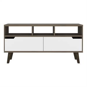 TUHOME Oslo Tv Stand - Dark Walnut (Brown) / White Engineered Wood