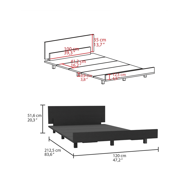 TUHOME Kaia Twin Bed Base  Engineered Wood Beds in  Black