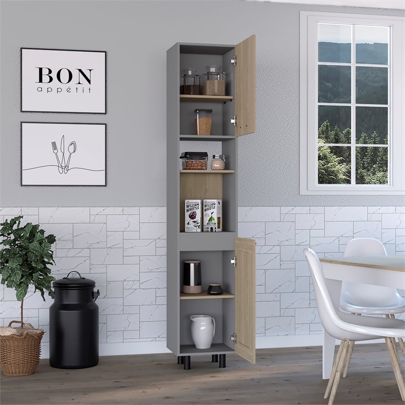 TUHOME Hasselt Kitchen Pantry Light Pine (beige)/White Engineered Wood