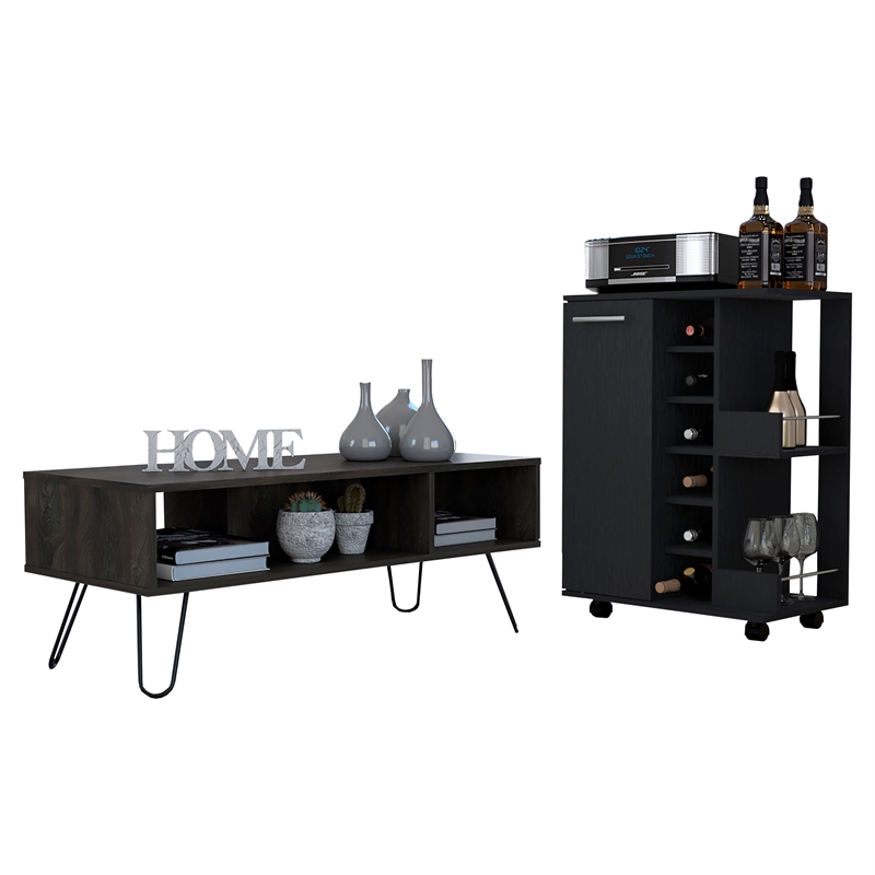 Vassel  2 Piece Living Room Set  Bar Cart  and Coffee Table  Black Espresso