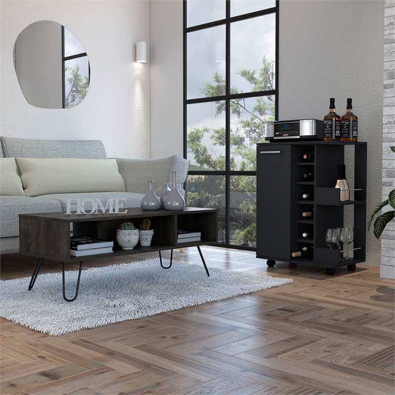 Vassel  2 Piece Living Room Set  Bar Cart  and Coffee Table  Black Espresso