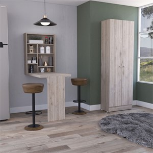 Milan 2 Piece Kitchen Set Kitchen Pantry and Floating Table Light Gray