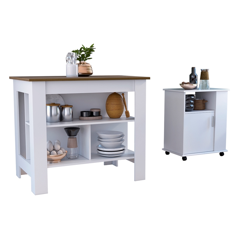 Oslo 2 Piece Kitchen Set Kicthen Island and Kitchen Cart Multi-color