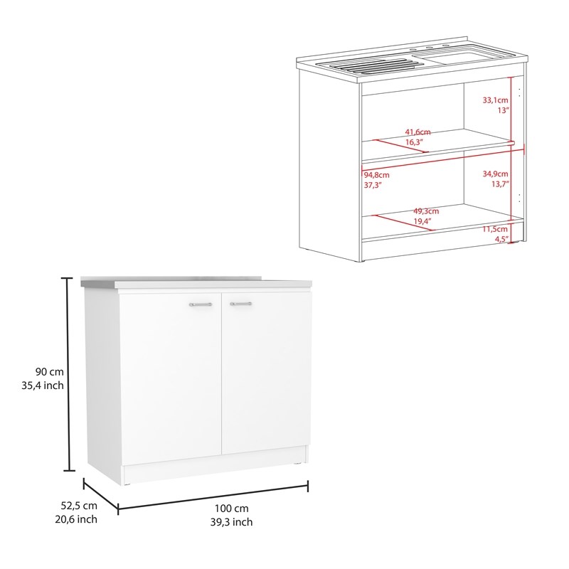 Phoenix 2 Piece Kitchen Set  Kitchen Island and Utility Sink Cabinet White Onyx