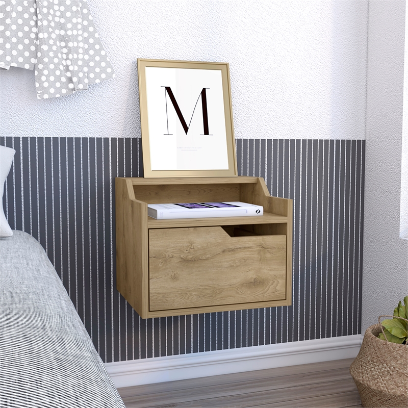 Tuhome Furniture Busan 1-Drawer Engineered Wood Nightstand in Beige