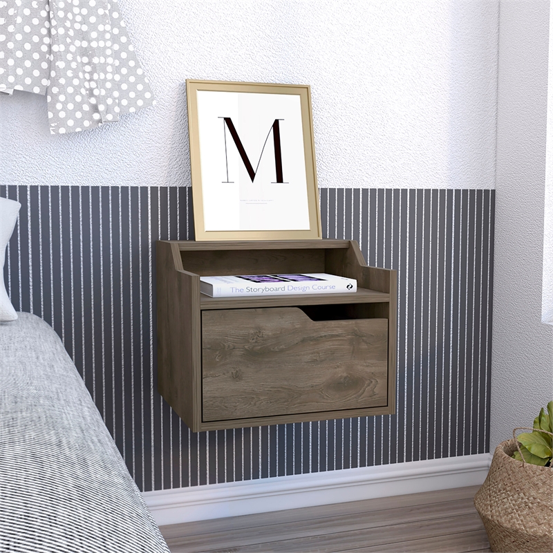 TUHOME Busan Modern Floating Nightstand Engineered Wood Brown