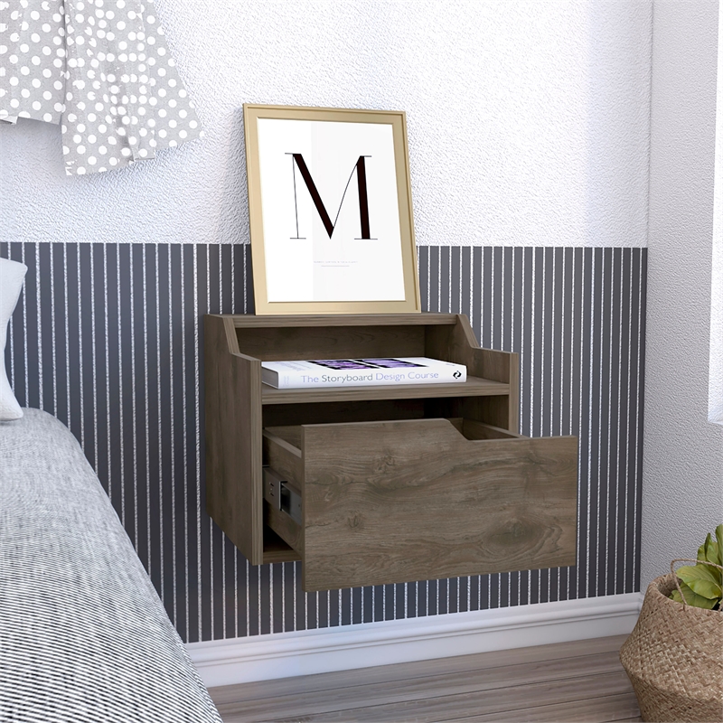 TUHOME Busan Modern Floating Nightstand Engineered Wood Brown