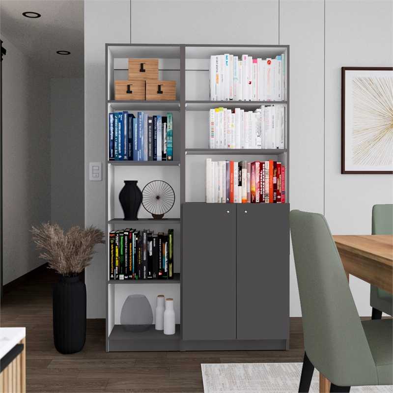 TUHOME Micco 2 Piece Living Room Set with 2 Bookcases Matt Gray  White