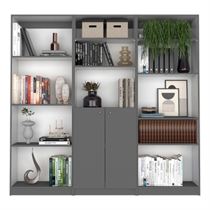 TUHOME Aynor 3 Piece Living Room Set with 3 Bookcases Matt Gray  White