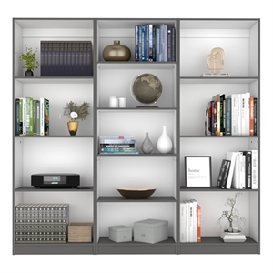 TUHOME Lane 3 Piece Living Room Set with 3 Bookcases Matt Gray White