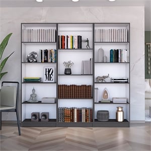 TUHOME Bartow 3 Piece Living Room Set with 3 Bookcases Matt Gray  White